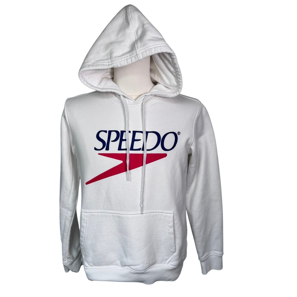 SPEEDO‎ Men's Small White Red Graphic Vintage Logo Pullover Hoodie Sweatshirt